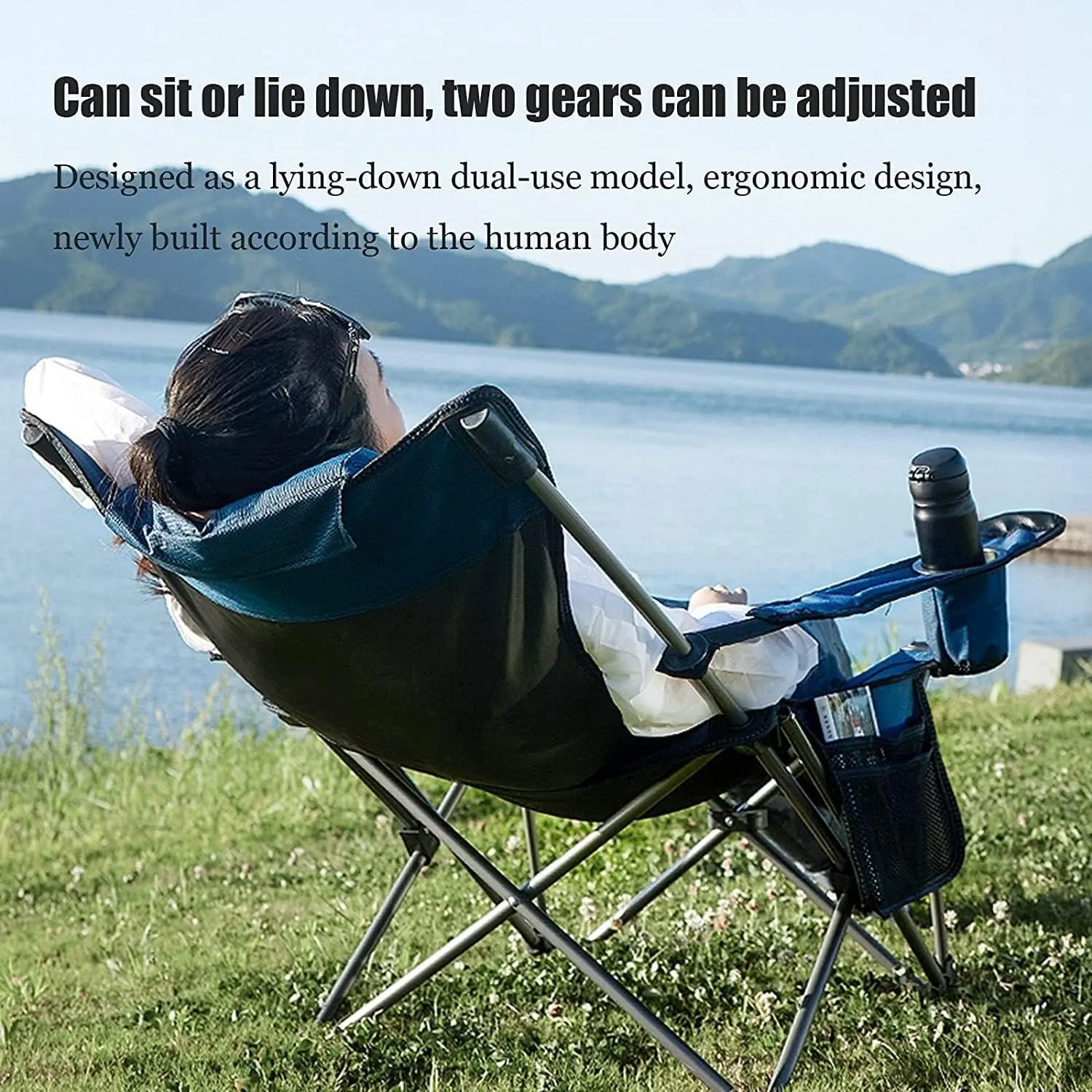 Folding Chairs Outdoor Folding Chair Portable Lawn Folding Seat Armchair with Cup Holder Pillow and Carry Bag Leisure Recliner Stool Portable Camping Chair(Color:Green)