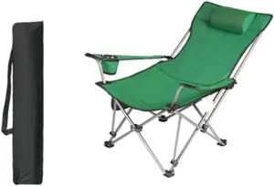 Folding Chairs Outdoor Folding Chair Portable Lawn Folding Seat Armchair with Cup Holder Pillow and Carry Bag Leisure Recliner Stool Portable Camping Chair(Color:Green)