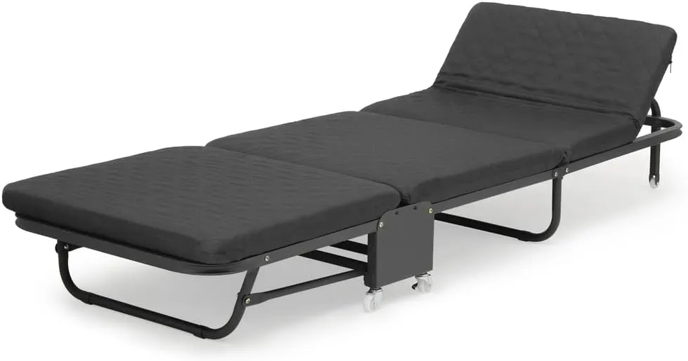 Folding Cot Rollaway Office Sleeping Bed Adjustable Backrest Recliner w/Mattress (Black)