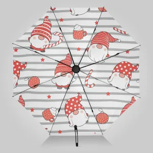 Folding Inverted Umbrella Cute Gnome Christmas UV Sun Umbrella New Year Stripe Automatic Umbrella Women Men Large Windproof Inverted Reverse Upside Down Umbrella Rain & Sun