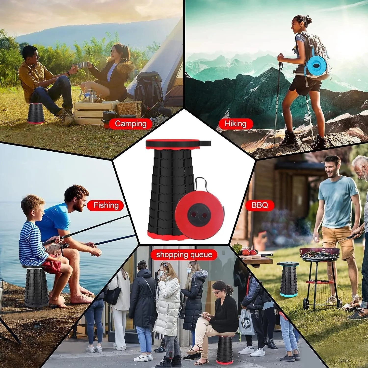 Folding Large-scale promotion (Red) Portable Telescopic KILIROO Time-limited Stool