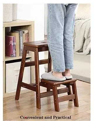 Folding Step Ladder Wooden Step Stool for Household & Office & Kitchen Lightweight Stepladders Portable Step Stool