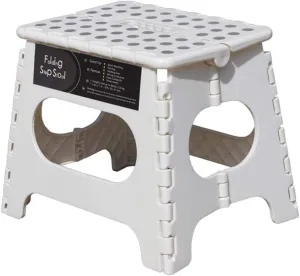 Folding Step Stool -11" Height - Holds up 300 Lbs Lightweight Foldable Stepping Stool is Sturdy Enough to Support & Safe Enough for Adult. Skid Resistant and Open with one flip (White/Grey dots)