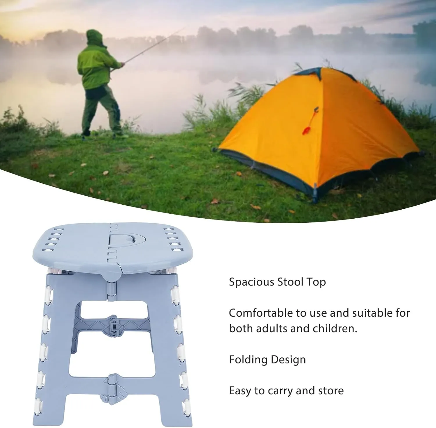 Folding Step Stools for Adults, Foldable Step Stool with Handle Multifunctional Portable for Home Camping Fishing Outdoor Lightweight Compact Design (Grey Blue)