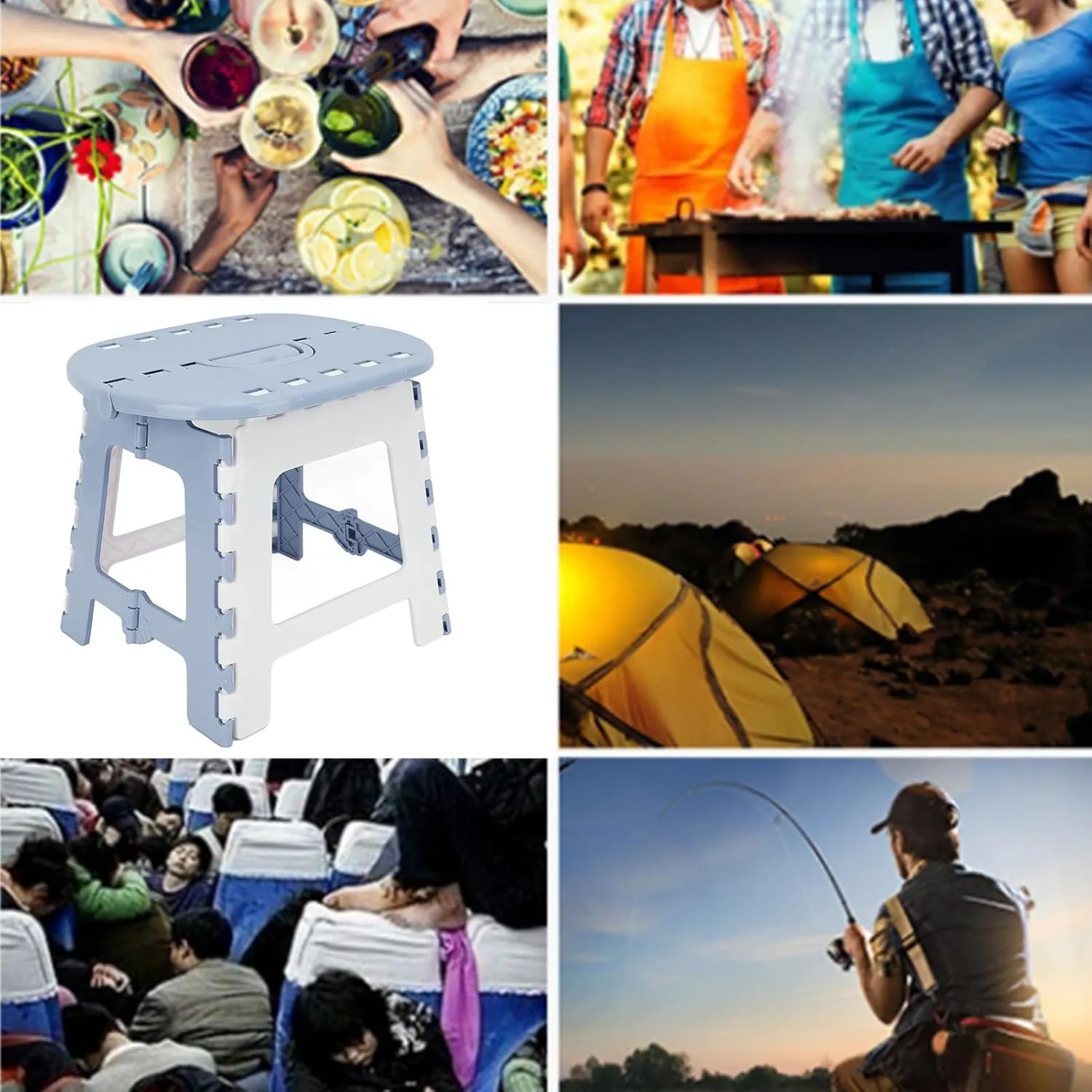 Folding Step Stools for Adults, Foldable Step Stool with Handle Multifunctional Portable for Home Camping Fishing Outdoor Lightweight Compact Design (Grey Blue)