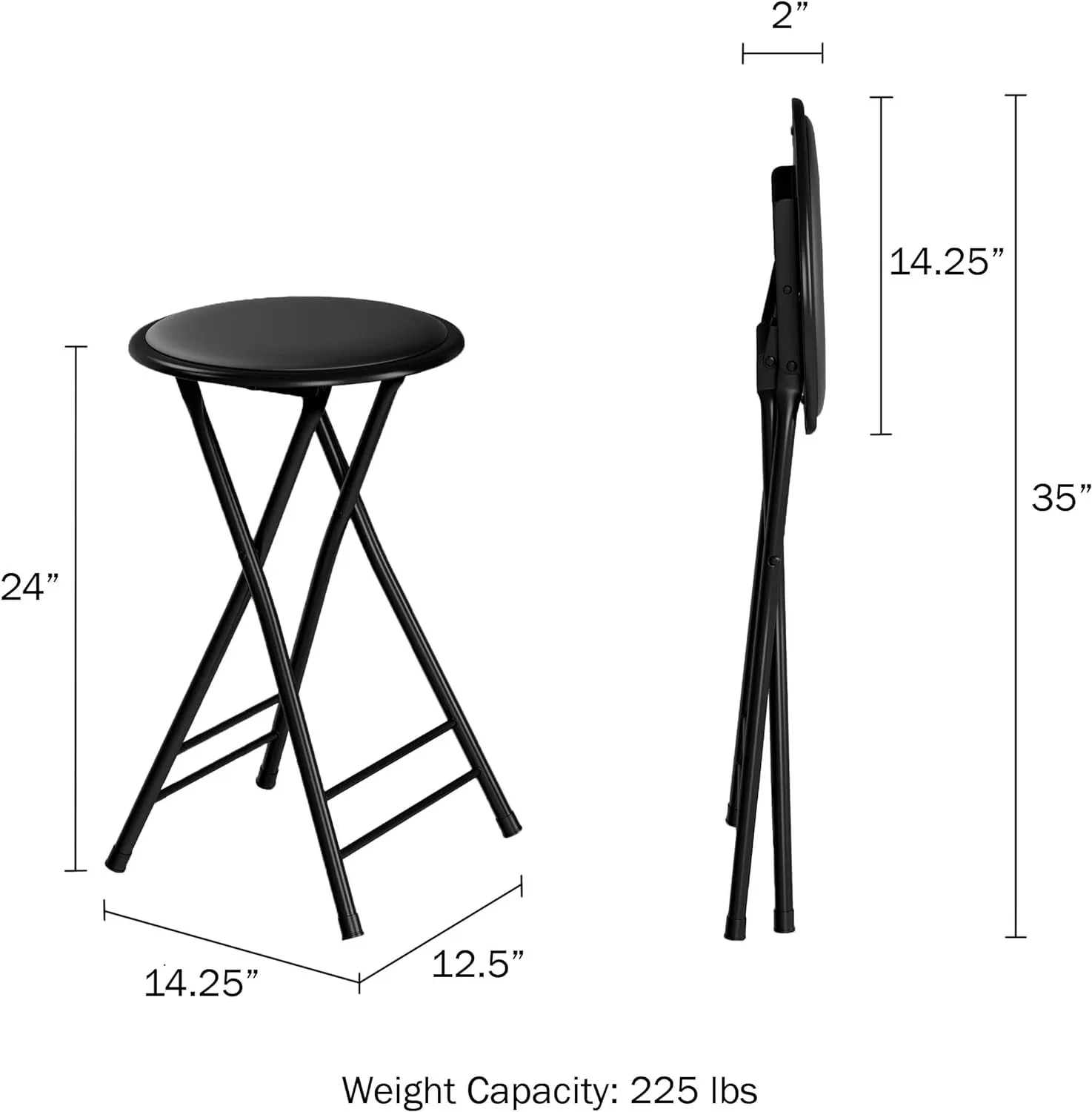 Folding Stool - Backless 24-Inch Stool with 225lb Capacity for Kitchen or Rec Room - Portable Indoor Counter Bar Stools by Lavish Home (Black)