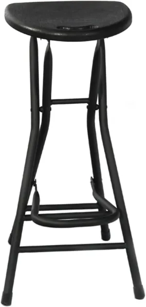 Folding Stool, Black 28 inch Foldable Stools for Adults Folding Bar Stool with Handle,Loads 250 Lbs,Collapsible Heart-Shaped Folding Counter Height Stool Chair for Camping Kitchen, 1 Pack,