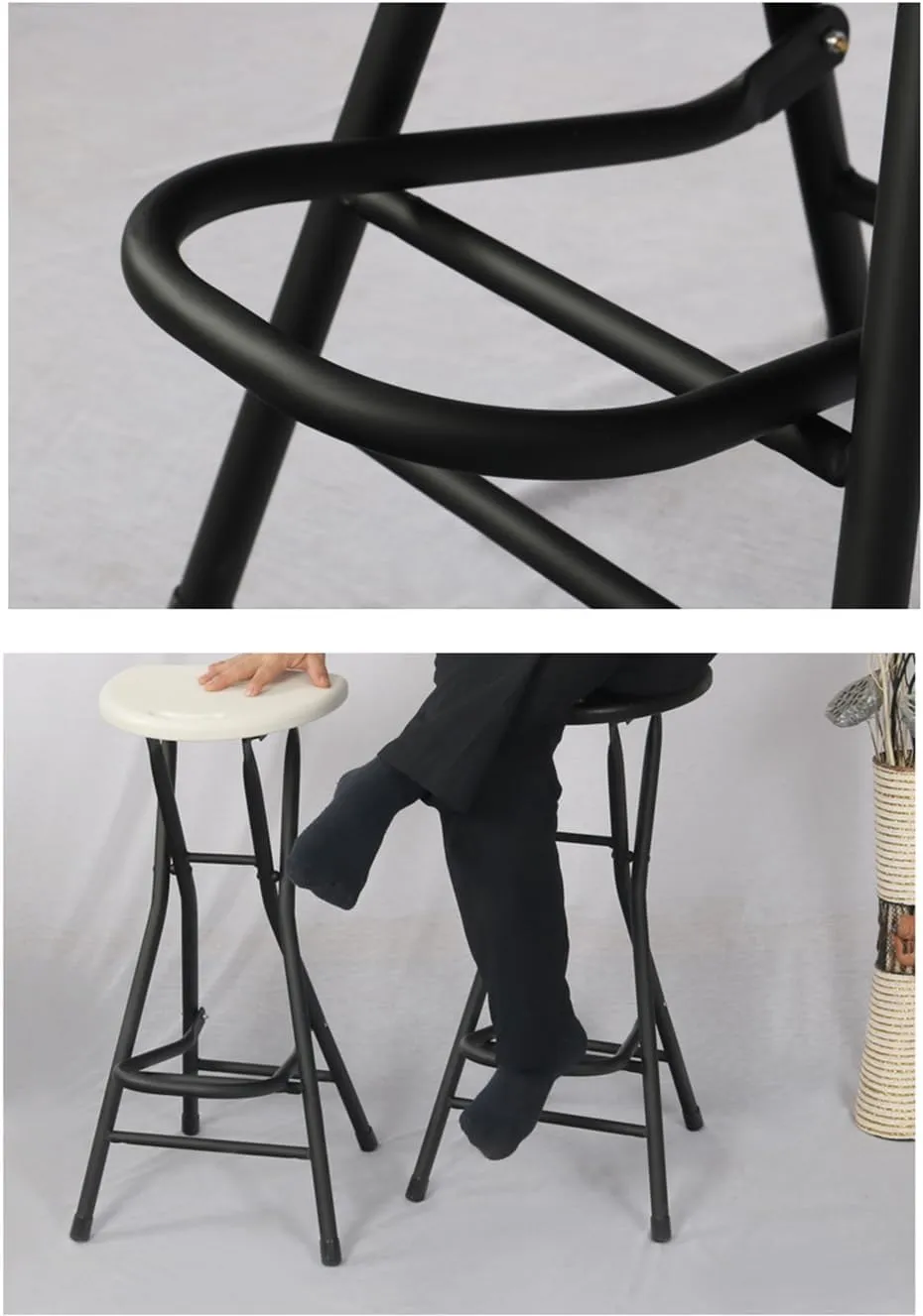 Folding Stool, Black 28 inch Foldable Stools for Adults Folding Bar Stool with Handle,Loads 250 Lbs,Collapsible Heart-Shaped Folding Counter Height Stool Chair for Camping Kitchen, 1 Pack,