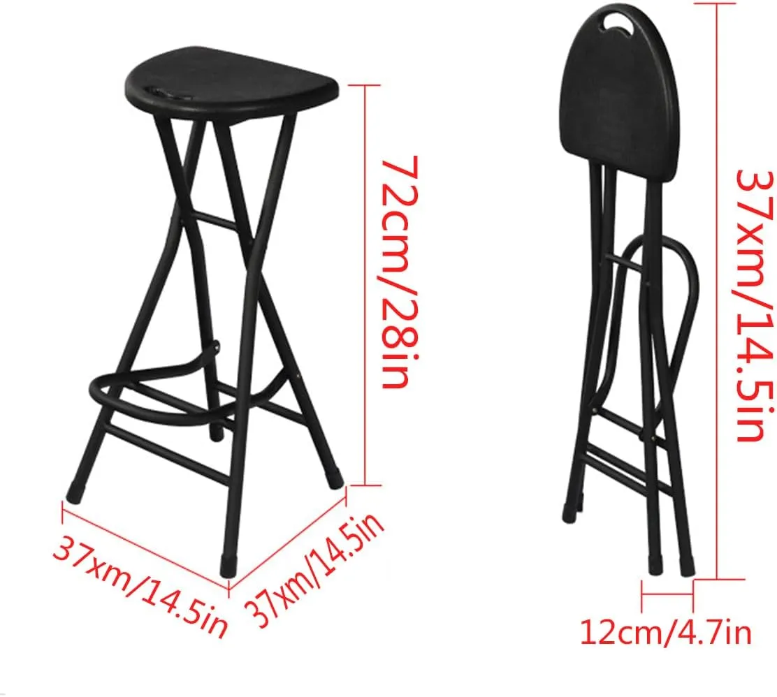 Folding Stool, Black 28 inch Foldable Stools for Adults Folding Bar Stool with Handle,Loads 250 Lbs,Collapsible Heart-Shaped Folding Counter Height Stool Chair for Camping Kitchen, 1 Pack,
