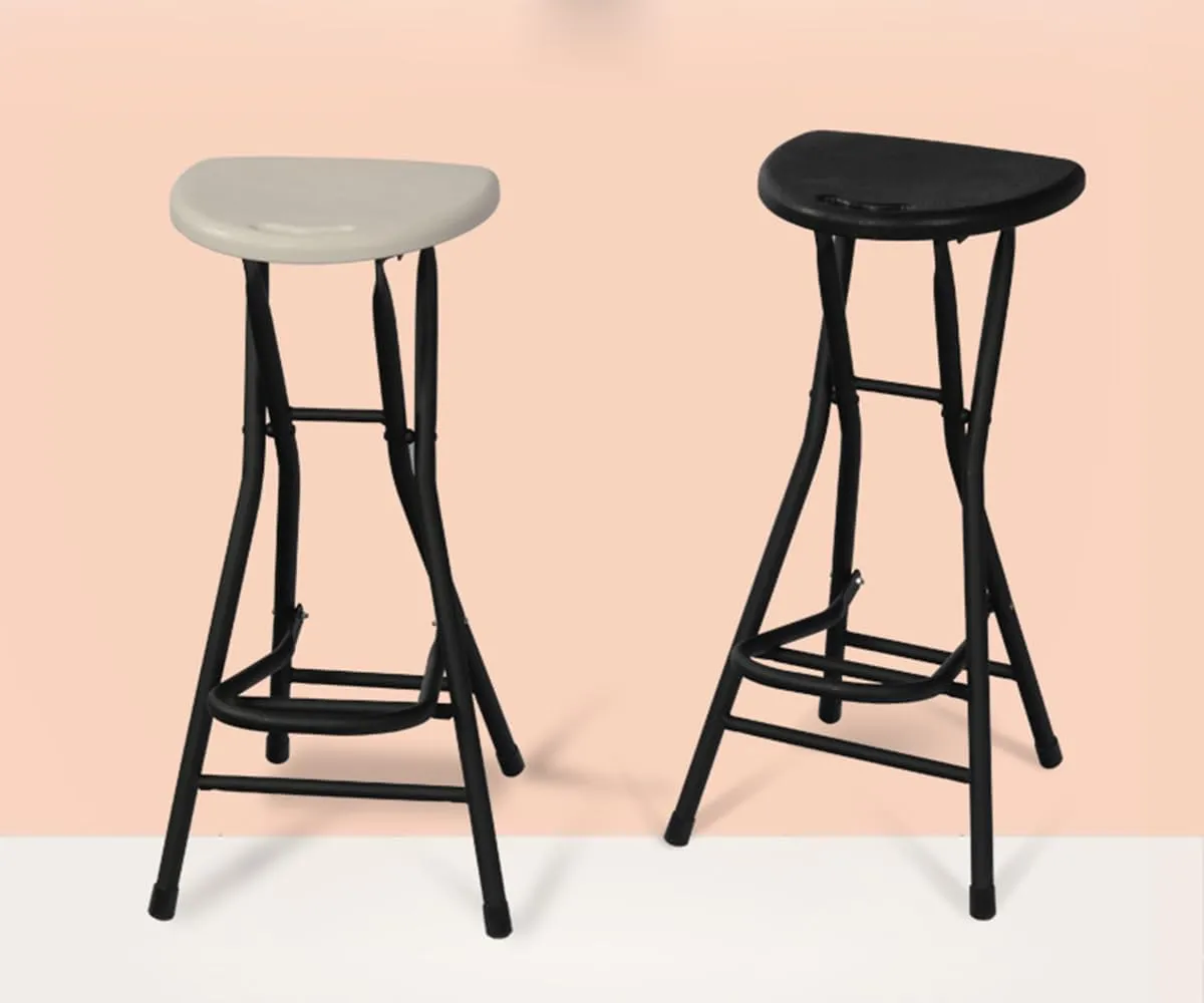 Folding Stool, Black 28 inch Foldable Stools for Adults Folding Bar Stool with Handle,Loads 250 Lbs,Collapsible Heart-Shaped Folding Counter Height Stool Chair for Camping Kitchen, 1 Pack,