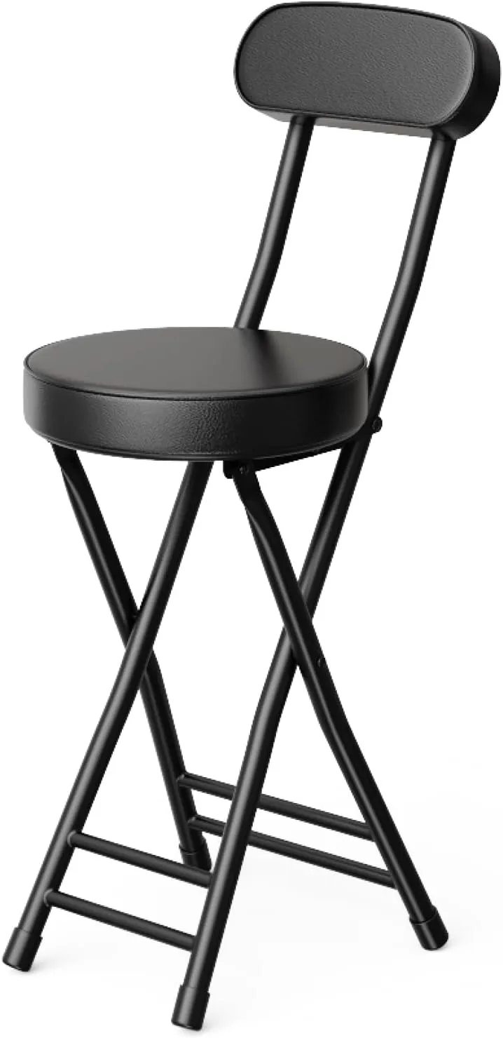 Folding Stool,Cushioned Padded Folding Bar Stool,18inch Black Height Heavy Duty Portable Chair stool with 300lbs Capacity for Kitchen Living Room Garden Camping Fishing