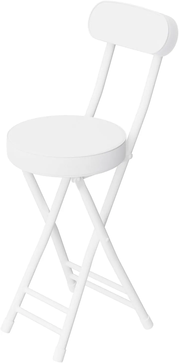 Folding Stool,Cushioned Padded Folding Bar Stool,24inch White Height Heavy Duty Portable Chair Stool with 300lbs Capacity for Kitchen Living Room Garden Camping Fishing