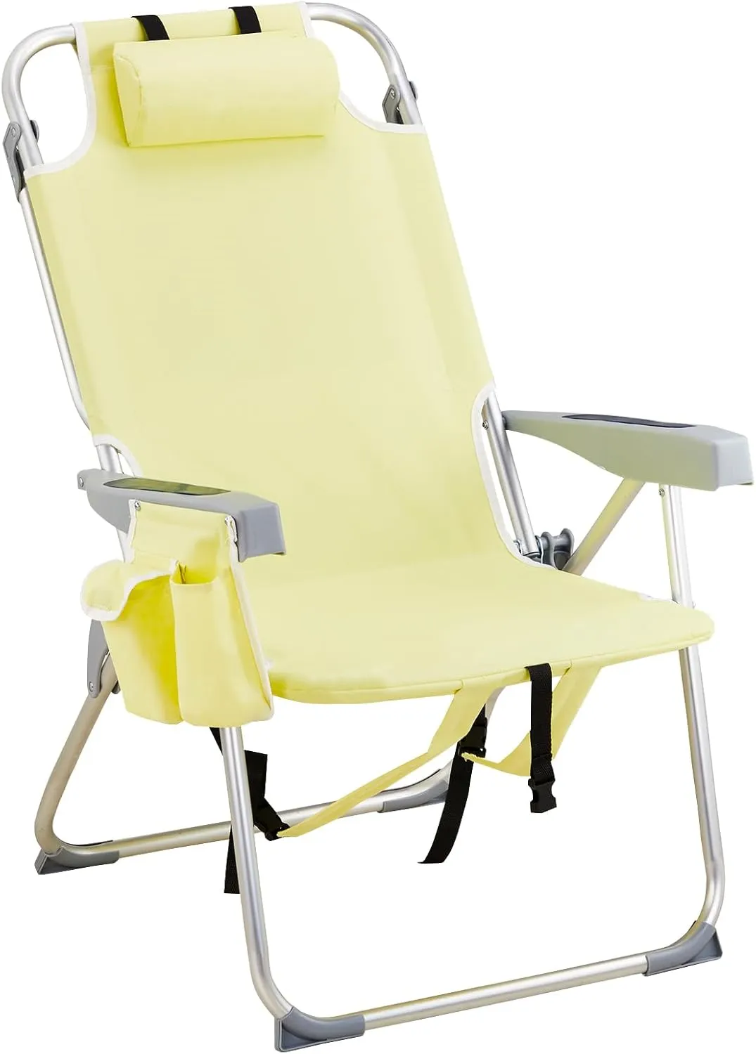 Folding Tall Backpack Beach Chair with 5 Positions, Towel bar, Storage Pouch, Cup Holder,Folding Beach Camping Chair (Yellow)