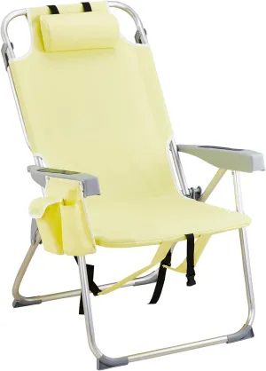 Folding Tall Backpack Beach Chair with 5 Positions, Towel bar, Storage Pouch, Cup Holder,Folding Beach Camping Chair (Yellow)