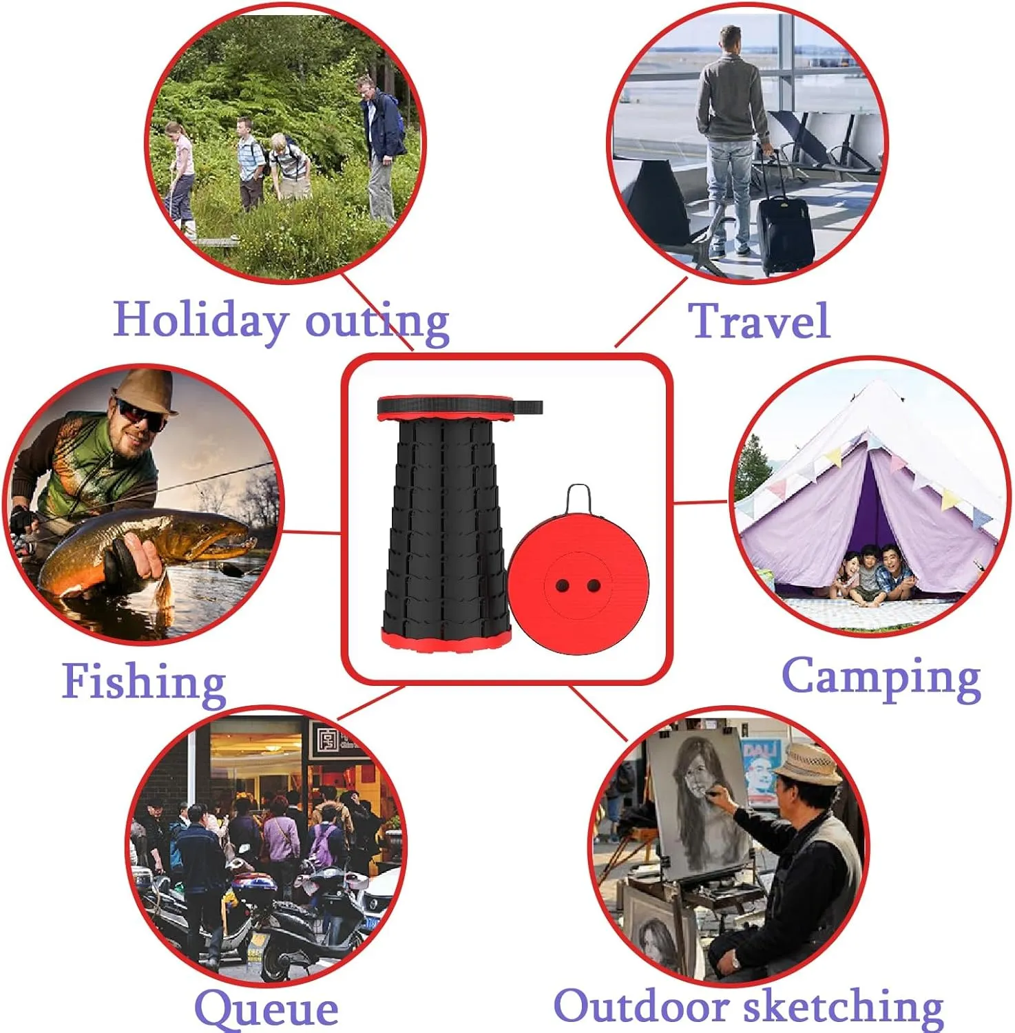 Folding Telescopic Stool, Portable Retractable Stool Fishing Stool Compact Folding Stool Lightweight for Queuing Outdoor Activities Camping(Lake Green)