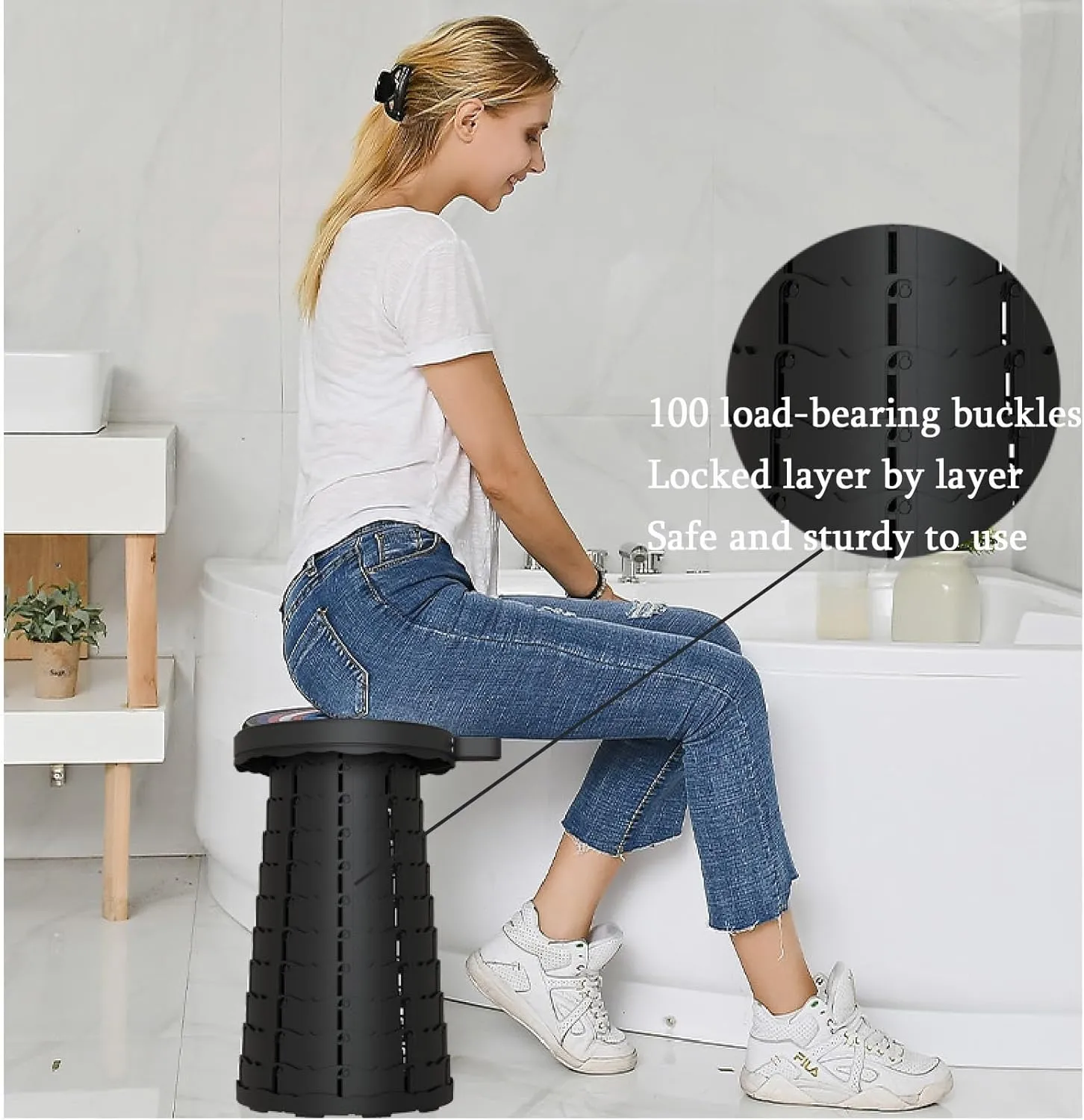 Folding Telescopic Stool, Portable Retractable Stool Fishing Stool Compact Folding Stool Lightweight for Queuing Outdoor Activities Camping(Lake Green)