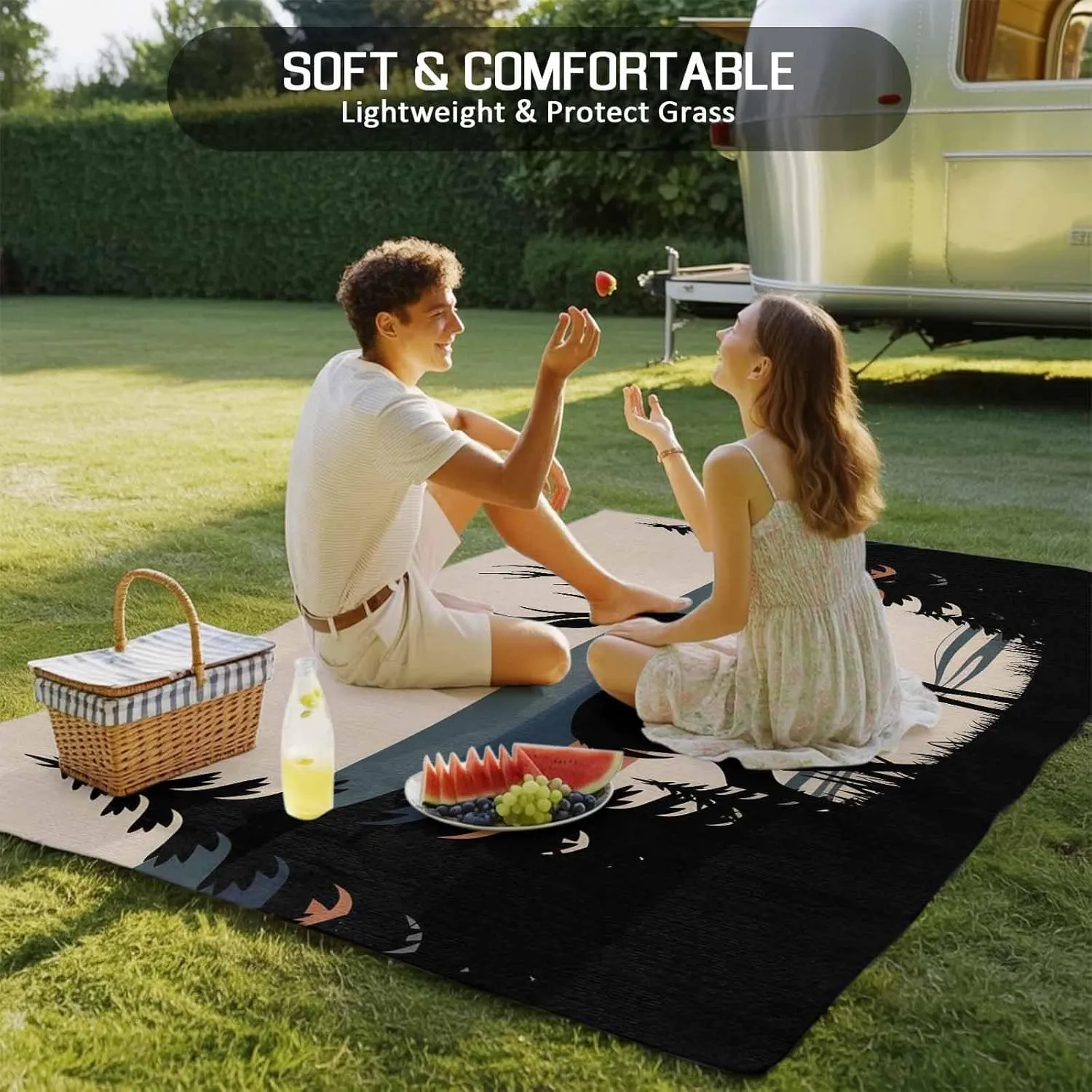 Forest Elk Outdoor Rug 4x6ft Large Patio Rug,Washable RV Camping Outside Area Runner Rug Mat,Animal Antlers Silhouette Tree Stripes Indoor Outdoor Carpet for Picnic Backyard Deck Porch Balcony Beach