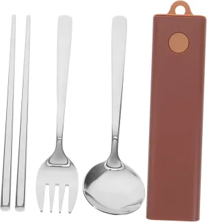 Fork Spoon Chopsticks Set 3-piece Stainless Steel Utensils Set Case Travel Tableware for Lunchbox Reusable Compact and Easy to Clean