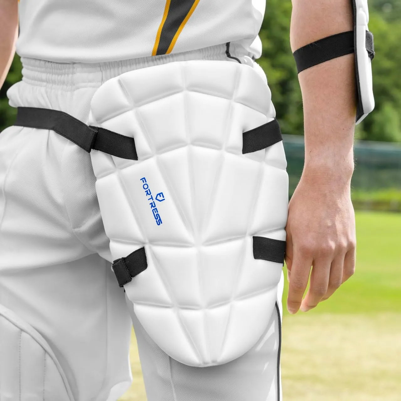 FORTRESS Cricket Thigh Pad | Dual-Layer EVA Foam Protection with Towel Lining, Ambidextrous Design for Right & Left-Handed Batters – Available in Adult, Youth, & Junior Sizes