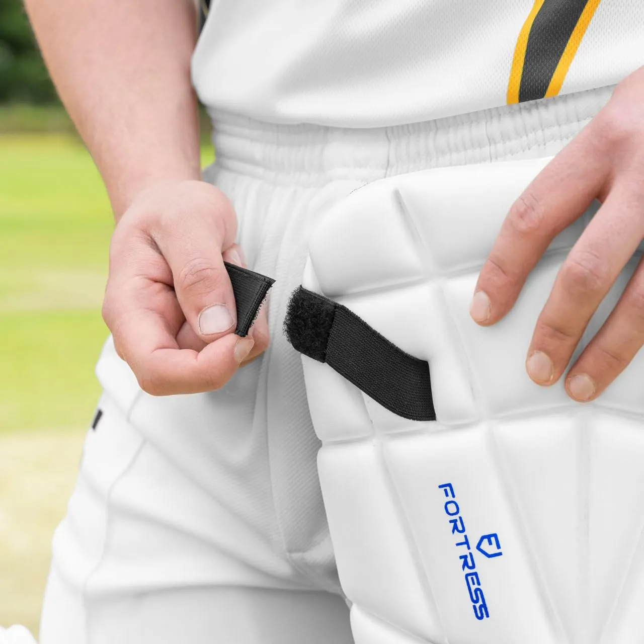 FORTRESS Cricket Thigh Pad | Dual-Layer EVA Foam Protection with Towel Lining, Ambidextrous Design for Right & Left-Handed Batters – Available in Adult, Youth, & Junior Sizes