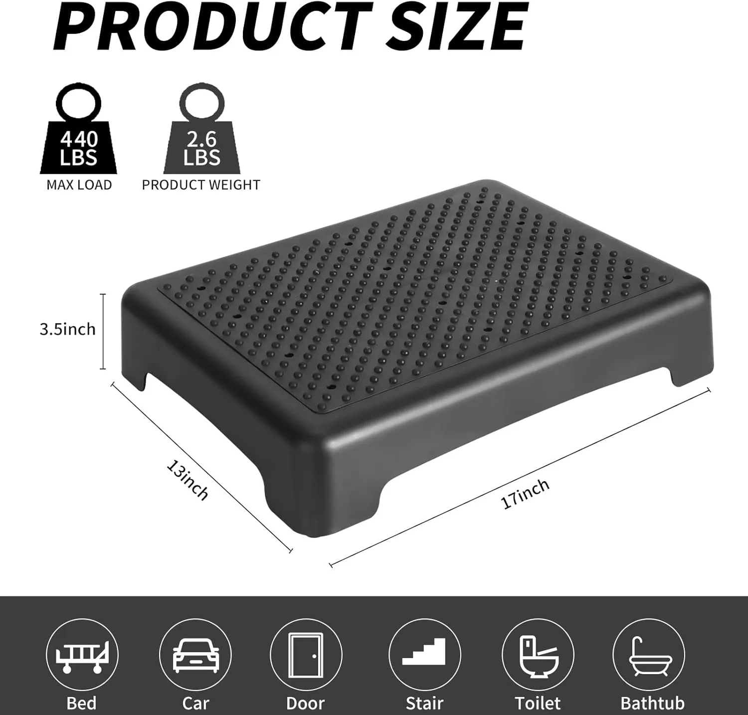 Fotree One Step Stool, Safety Step Platform for Senior ＆ Adults, Non-Slip Mobility Step Platform for Stair, Car, Bed, Chair, Shower, Bathtub, Outdoor, 3.5 Inch High Rise Stairs 440 Lbs Capacity