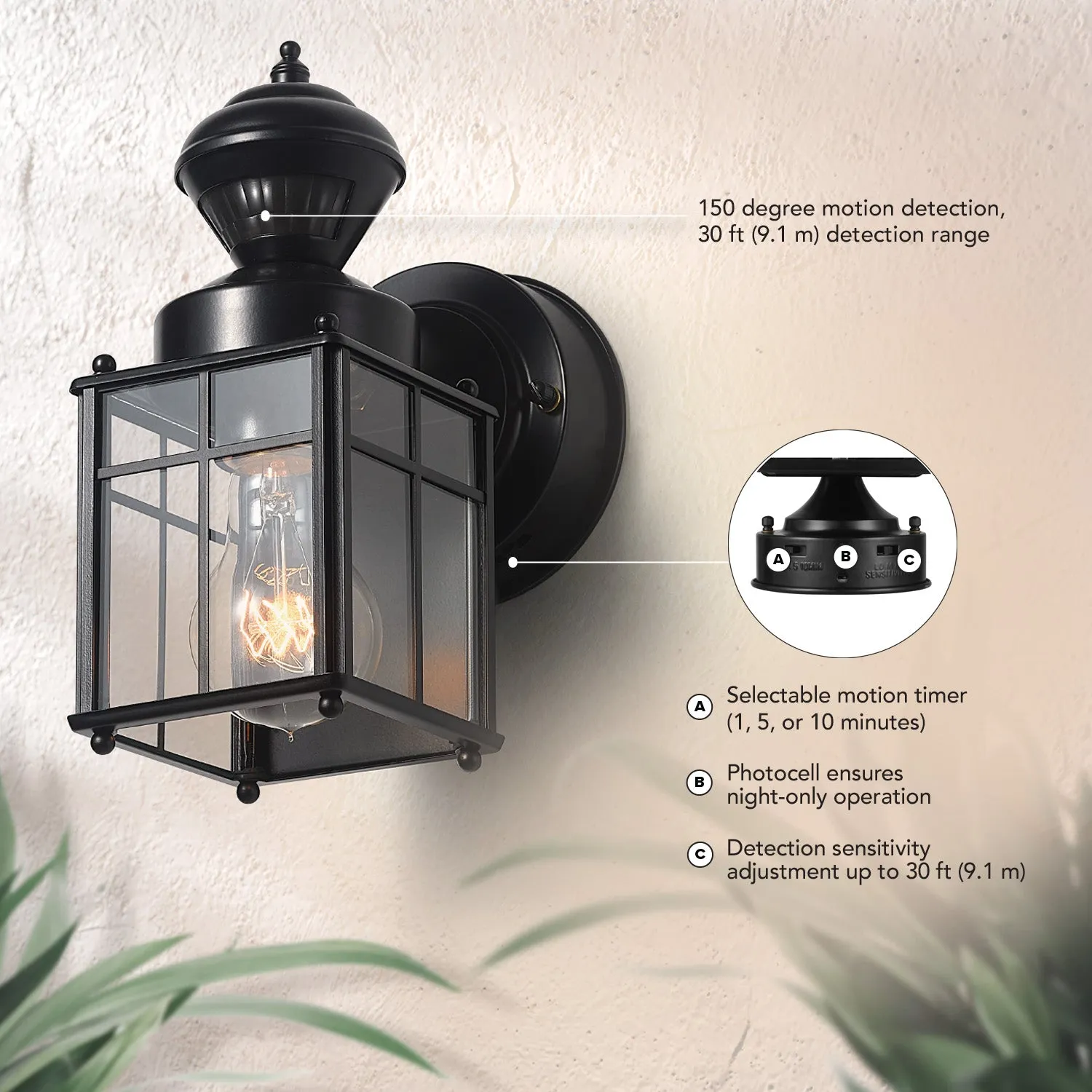 Franklin 1-Light 150-Degree Black Motion Activated Outdoor Wall Sconce