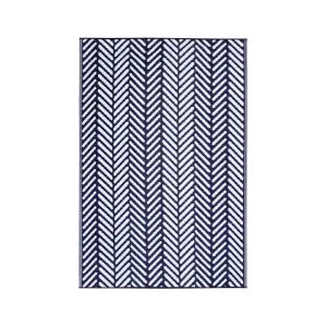 Fresno Navy Chevron Foldable Waterproof Large Grass Mats for Caravans - 270x360 Cm