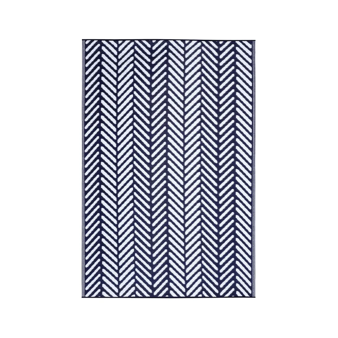 Fresno Navy Chevron Foldable Waterproof Large Grass Mats for Caravans - 270x360 Cm