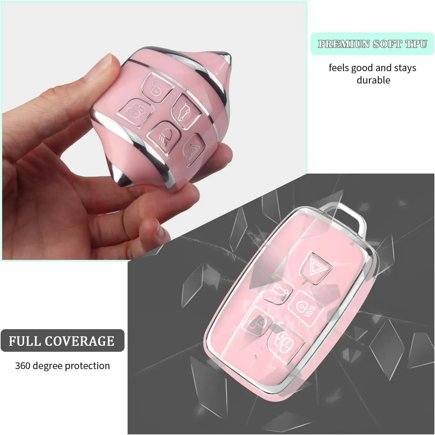 FT FUNTOR for Range Rover Key Fob Cover,Compatible with LR4 Sport Evoque Jaguar F-pace,5 Buttons for Jaguar Key Fob Cover