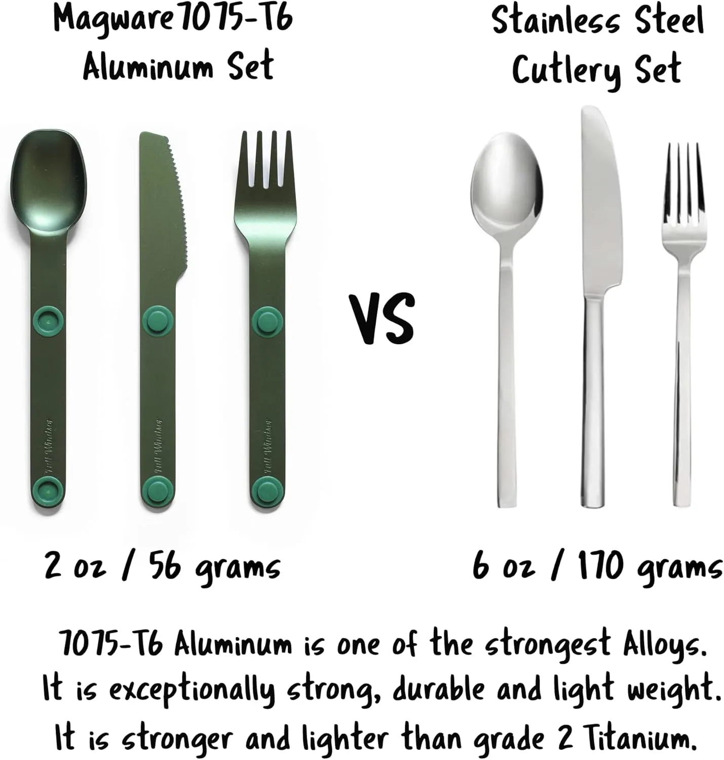 FULL WINDSOR - MAGWARE Magnetic Camping Cutlery Set - Travel Utensils for Camping, Cooking, and Outdoor Dining - Knife, Fork & Spoon - Portable Silverware with Pouch - Green (3 PCS)