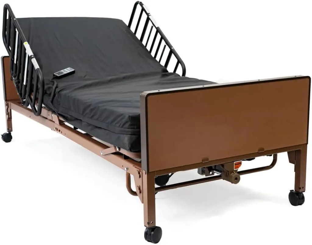 Fully Electric Hospital Bed Set - Foam Mattress and Half Rails Included - Enhanced Comfort and Convenience