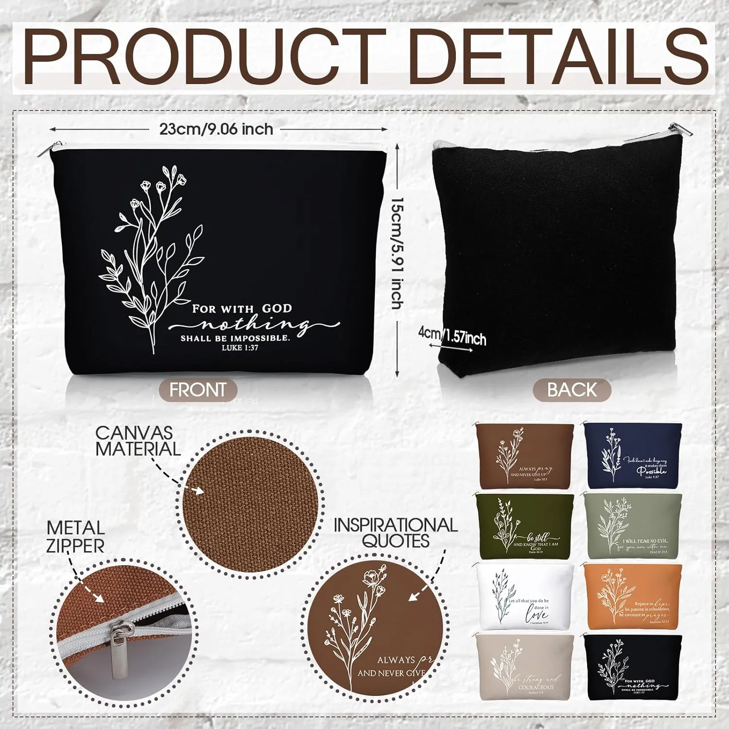Fumete Christian Gift for Women Sunday School Teacher Flower Makeup Bag Graduation Bible Verse Glass Coffee Cup with Bamboo Lid Straw Mini Compact Mirror Religious Scripture Church(Bible-c,8 Sets)