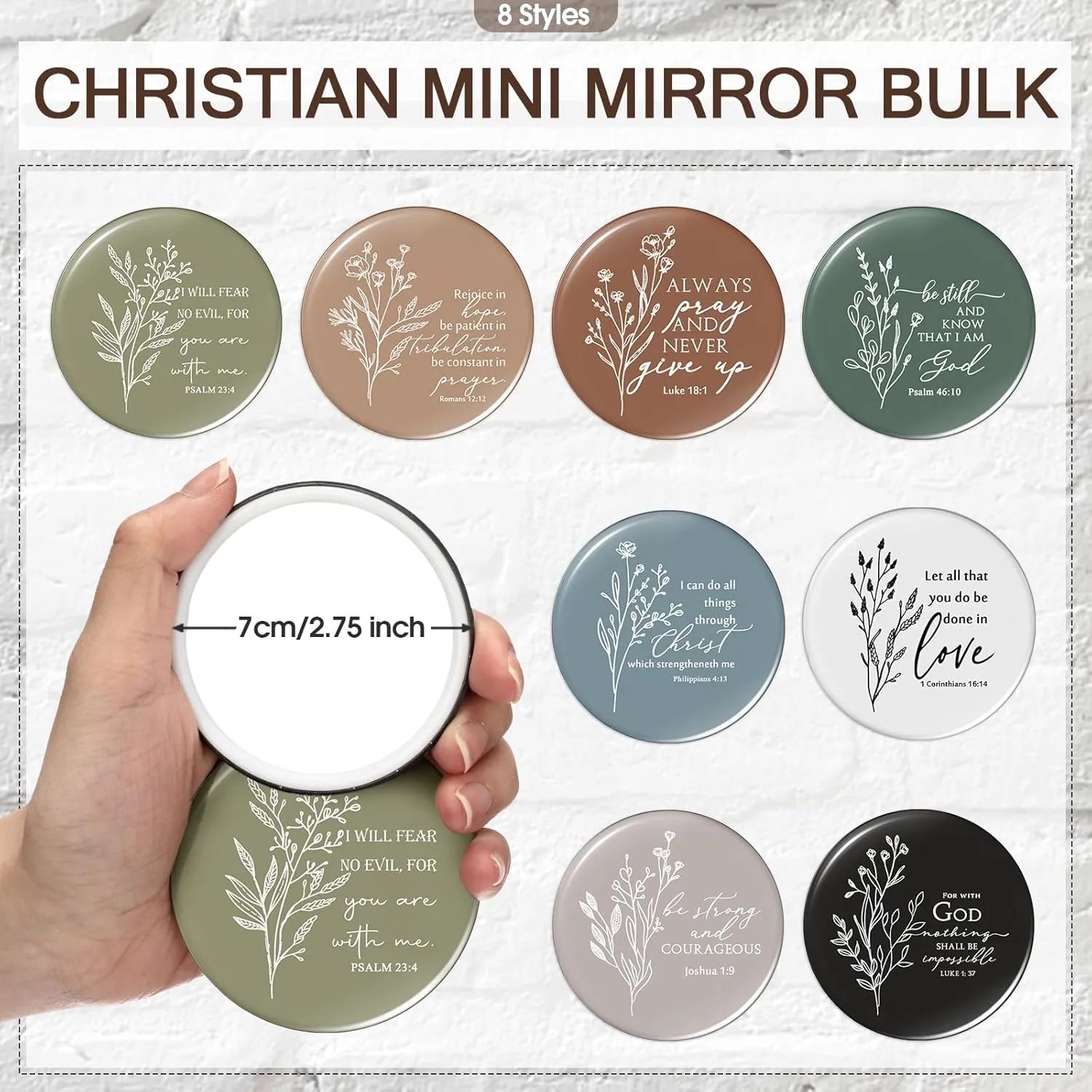 Fumete Christian Gift for Women Sunday School Teacher Flower Makeup Bag Graduation Bible Verse Glass Coffee Cup with Bamboo Lid Straw Mini Compact Mirror Religious Scripture Church(Bible-c,8 Sets)