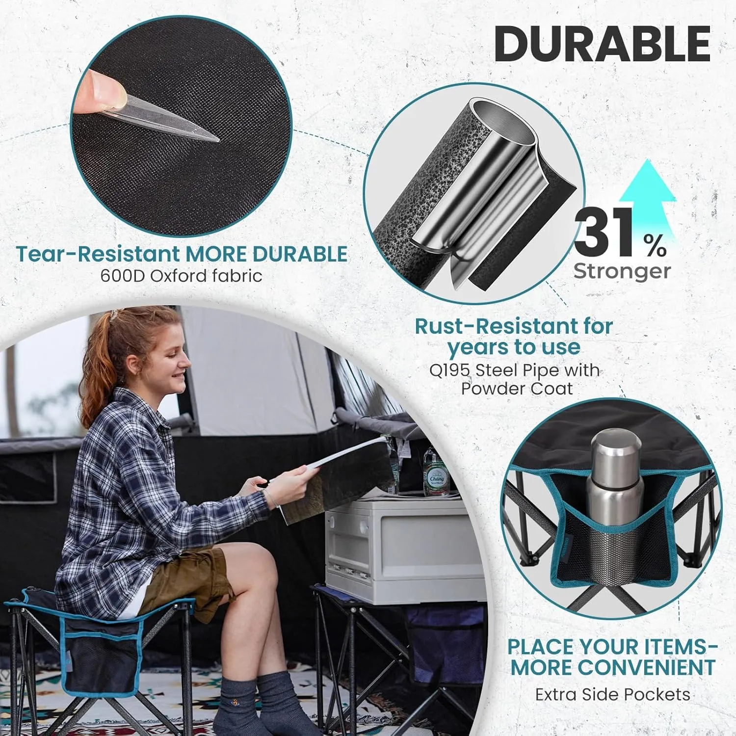 FUNDANGO Folding Camping Stool, 2 Pack 18.1 Inch Oversized Foot Rest 400 Lbs Heavy Duty Portable Padded Stools Seat Anti-Slip Foots & Carry Strap for Fishing Outdoor Lawn Travel (Black)