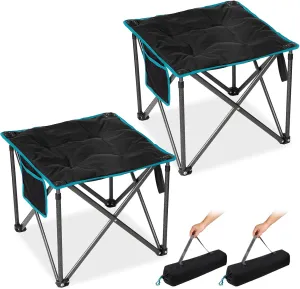 FUNDANGO Folding Camping Stool, 2 Pack 18.1 Inch Oversized Foot Rest 400 Lbs Heavy Duty Portable Padded Stools Seat Anti-Slip Foots & Carry Strap for Fishing Outdoor Lawn Travel (Black)