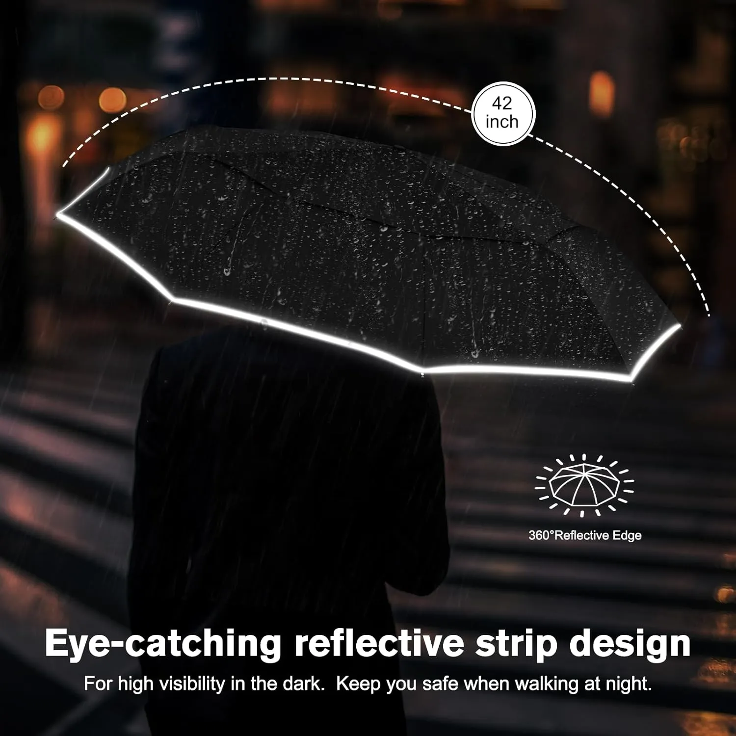 G4Free Eco Windproof Travel Umbrella for Rain & Sun, Strongest Fiberglass Frame, Double Canopy with Reflective Strip, Auto Open Close Folding Umbrella For Car, Backpack, Purse