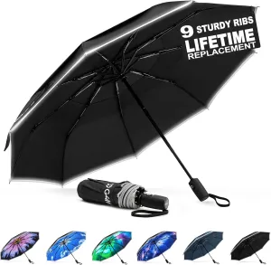G4Free Eco Windproof Travel Umbrella for Rain & Sun, Strongest Fiberglass Frame, Double Canopy with Reflective Strip, Auto Open Close Folding Umbrella For Car, Backpack, Purse