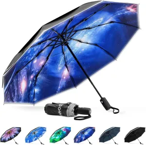 G4Free Eco Windproof Travel Umbrella for Rain & Sun, Strongest Fiberglass Frame, Double Canopy with Reflective Strip, Auto Open Close Folding Umbrella For Car, Backpack, Purse