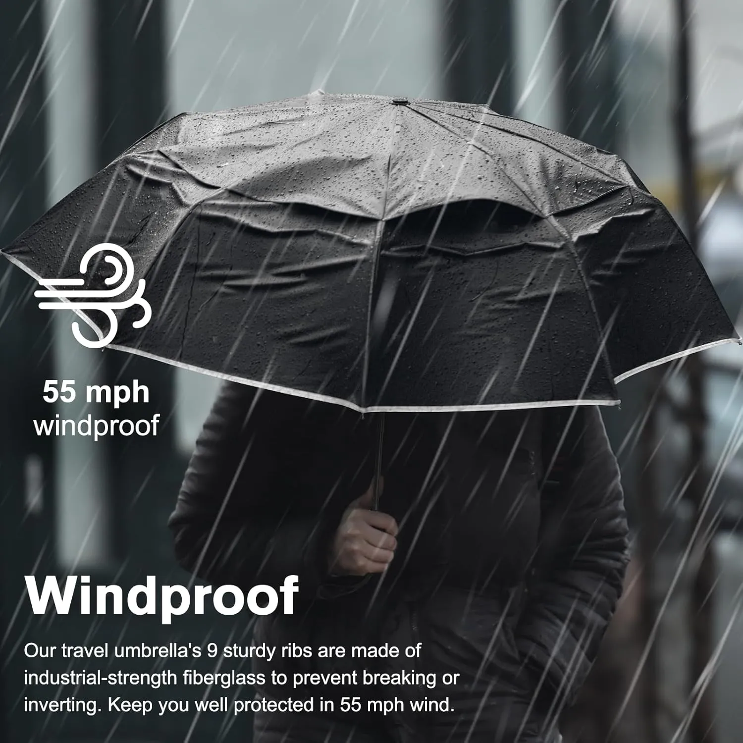 G4Free Eco Windproof Travel Umbrella for Rain & Sun, Strongest Fiberglass Frame, Double Canopy with Reflective Strip, Auto Open Close Folding Umbrella For Car, Backpack, Purse