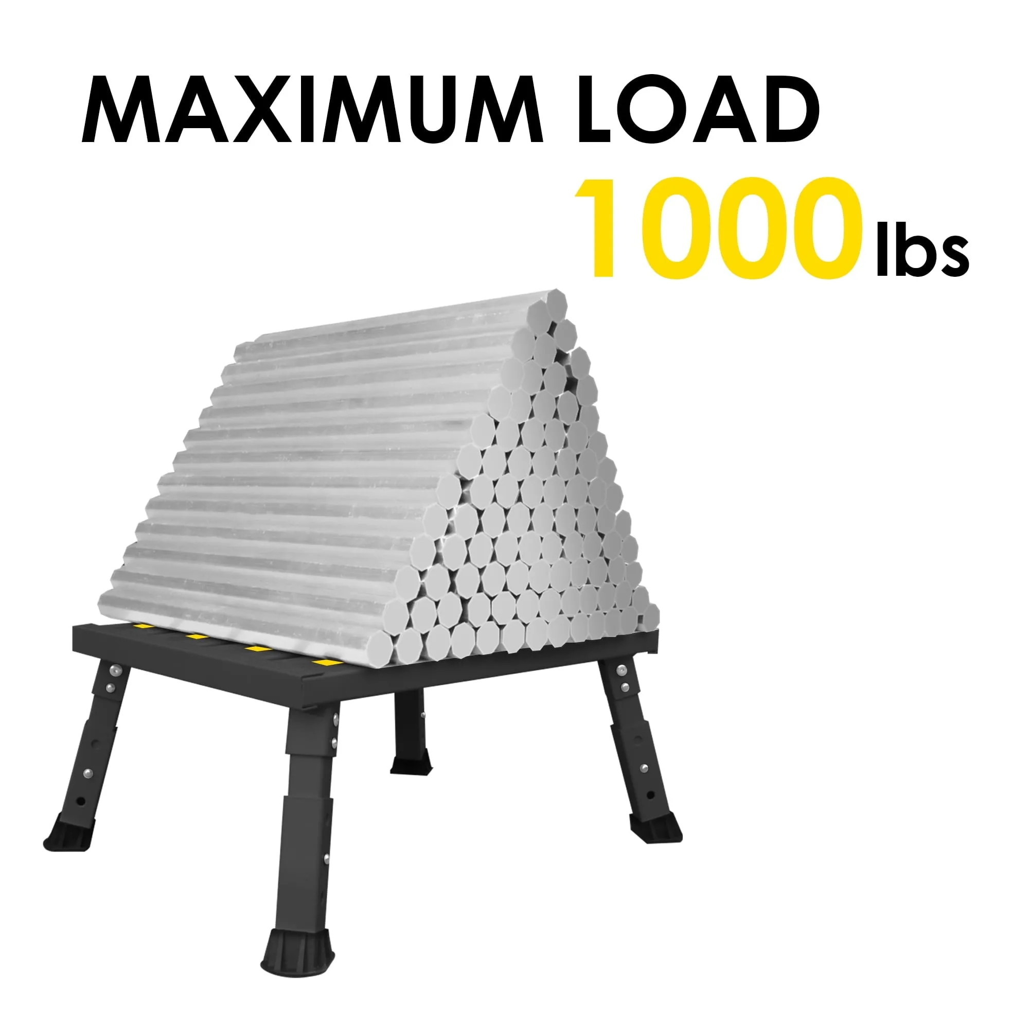 GanFindX Adjustable Height Aluminum RV Steps Stool Supports Up to 1,000 lb with Non-Slip Rubber Feet and Platform Mat, Black