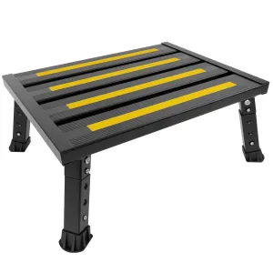 GanFindX Adjustable Height Aluminum RV Steps Stool Supports Up to 1,000 lb with Non-Slip Rubber Feet and Platform Mat, Black