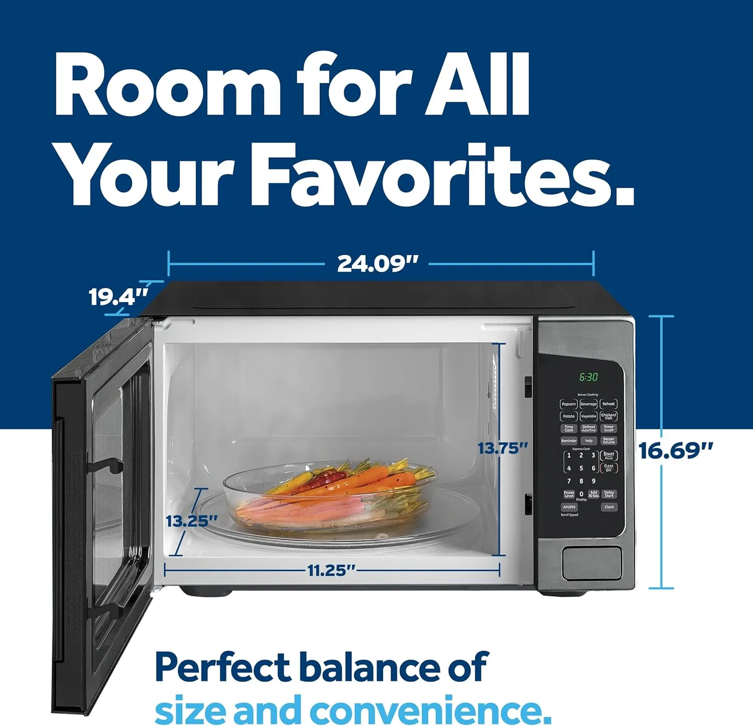 GE GCST20S1WBB Microwave Oven, 1,200-watt Capacity, 2.0 Cubic Ft, 8 Auto Cooking Settings, Child-Lock Technology, Kitchen Essentials for The Countertop, Dorm Room or Apartment, Black, Cu