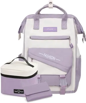 Geelragaly Laptop Backpack for 15.7 -inch Laptops, Waterproof Backpack for Female, with Lunch Bagand wallet, Three - piece set,purple.