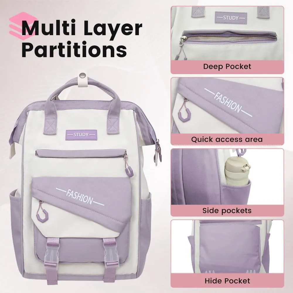 Geelragaly Laptop Backpack for 15.7 -inch Laptops, Waterproof Backpack for Female, with Lunch Bagand wallet, Three - piece set,purple.