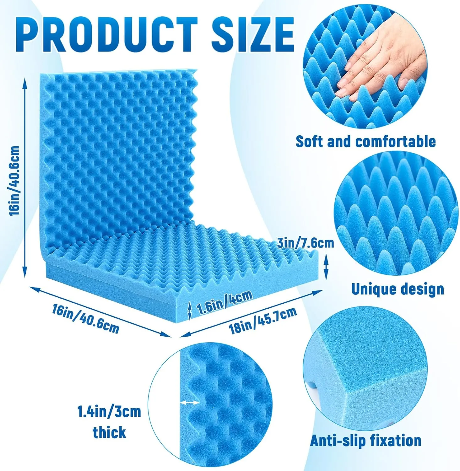 Geiserailie 1 Pcs 32 x 18 x 3 Inches Egg Foam Pad Wheelchair Seat Cushion Backrest to Relieve Back Egg Foam Cushions Wheelchair Accessories for Office Chairs Wheelchair Recliner Back Chair