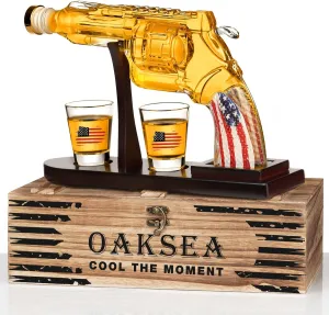 Gifts for Men Dad, Unique Anniversary Birthday Gift for Him Husband, 9 Oz Whiskey Decanter Set with 2 Oz Shot Glasses, Cool Patriotic Military Presents liquor dispenser for Home Bar ManCave