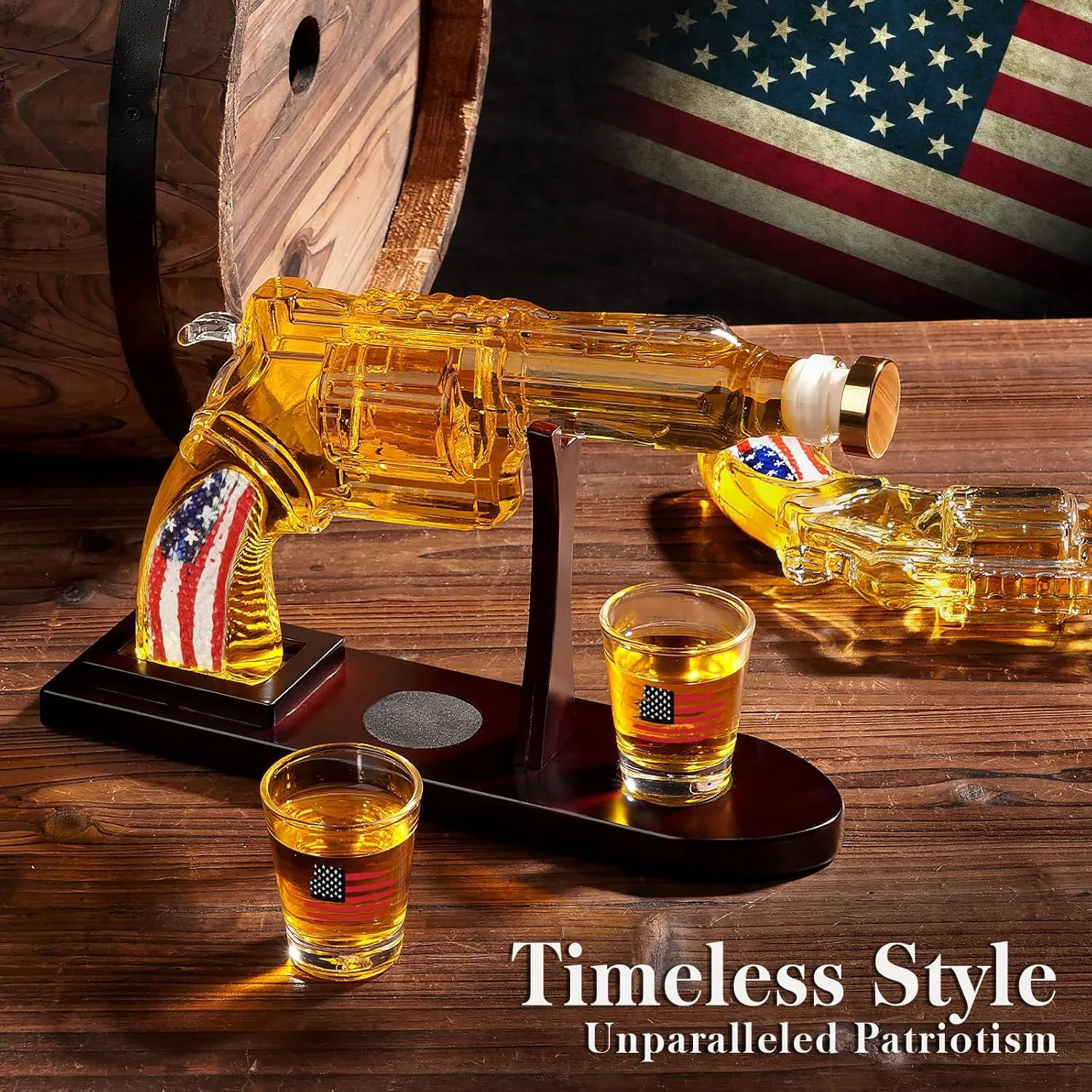 Gifts for Men Dad, Unique Anniversary Birthday Gift for Him Husband, 9 Oz Whiskey Decanter Set with 2 Oz Shot Glasses, Cool Patriotic Military Presents liquor dispenser for Home Bar ManCave