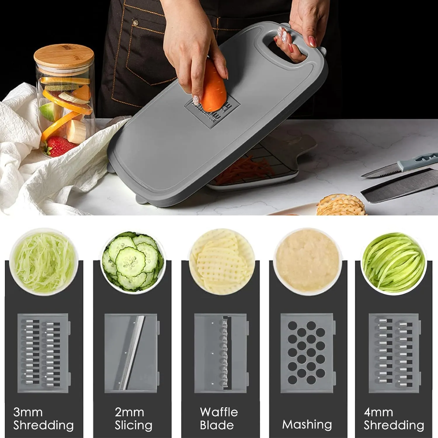Gintan Camping Cutting Board, 9-in-1 Collapsible Chopping Board with Colander, Kitchen Vegetable Washing Basket for Camping, Camping Gifts Camping Accessories for RV Campers (Blue Grey)