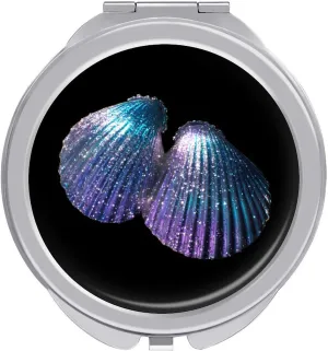 Glittery Seashells Compact Mini Mirror Double-Sided Pocket Makeup Mirrors Ultra Portable for Purses and Travel