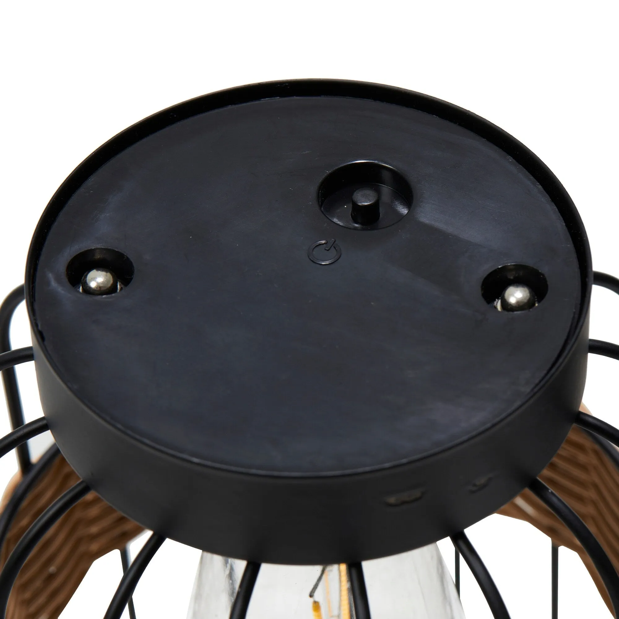 Glitzhome 11.75"H Metal & Faux Rattan Solar Powered Outdoor Lantern with Edison Bulb